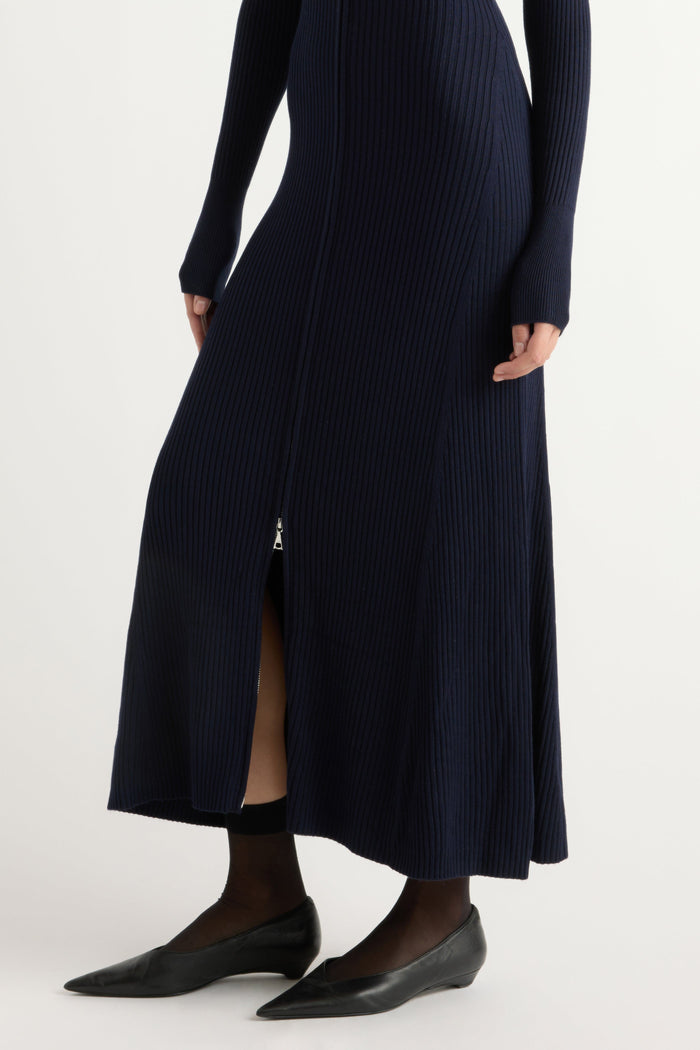 Kelsey | Janne Ribbed Two-Way Zip Sweater Dress in Size Small