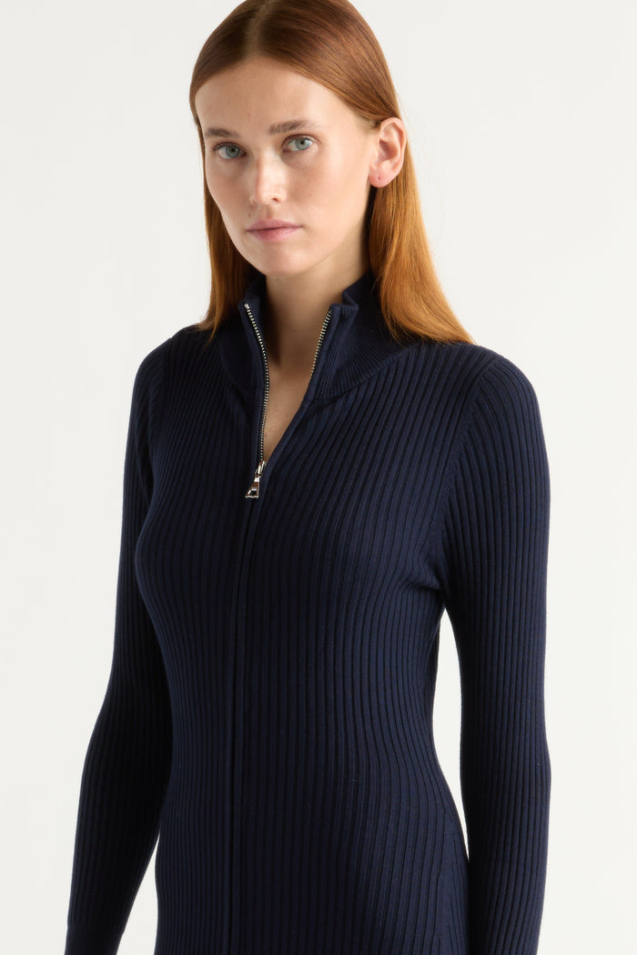 Kelsey | Janne Ribbed Two-Way Zip Sweater Dress in Size Small