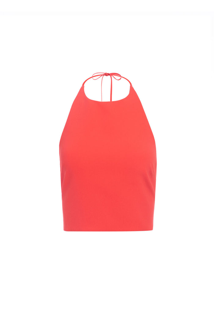 JAYMEE TIE NK CROP HALTER TOP - BRIGHT POPPY