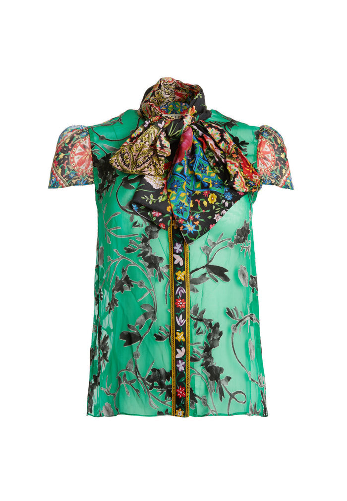 JEANNIE BOW CLLR CP SLV BTNDWN - FLORAL CROWN-BRIGHT JUNIPER