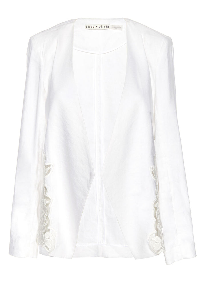 JENICE EMBR SIDE COMBO BLAZER - WHITE