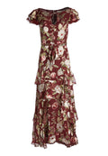 JENNY DBL FLUTTER SLV MAXI - HAZY FLORAL-WINE