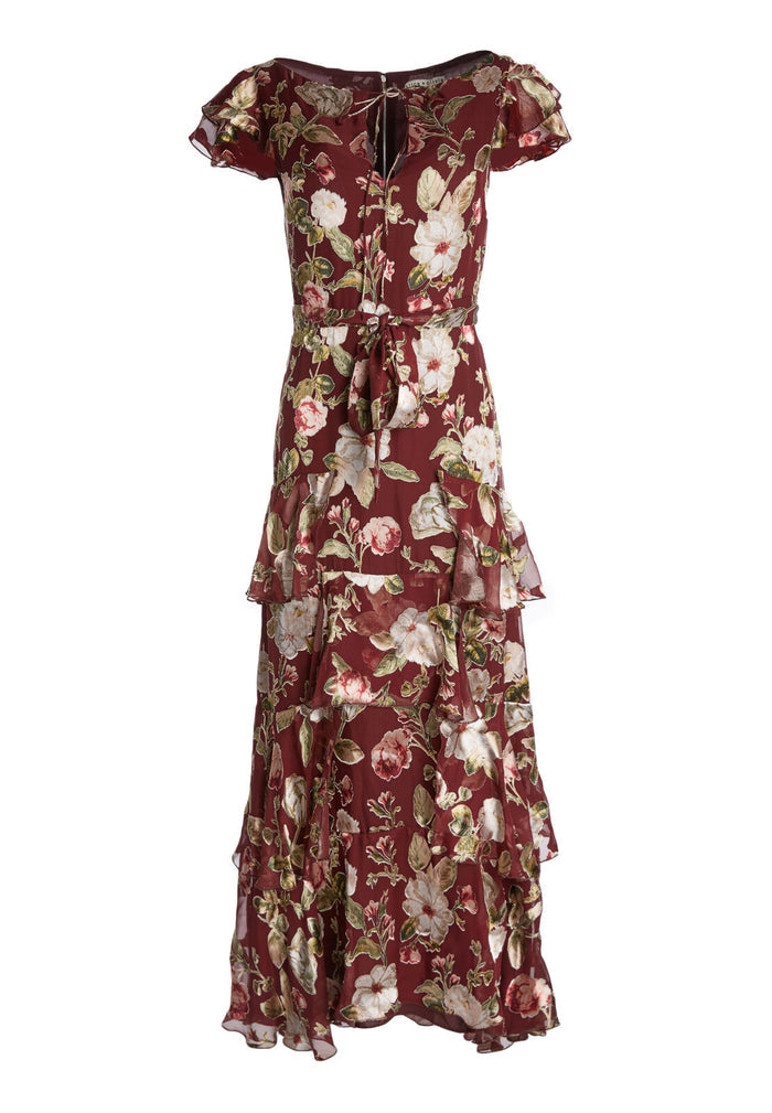 JENNY DBL FLUTTER SLV MAXI - HAZY FLORAL-WINE