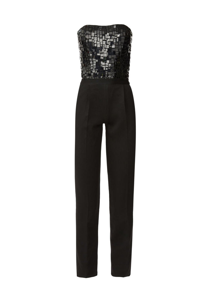 JERI EMBELL STRGHT LEG JMPSUIT - BLACK