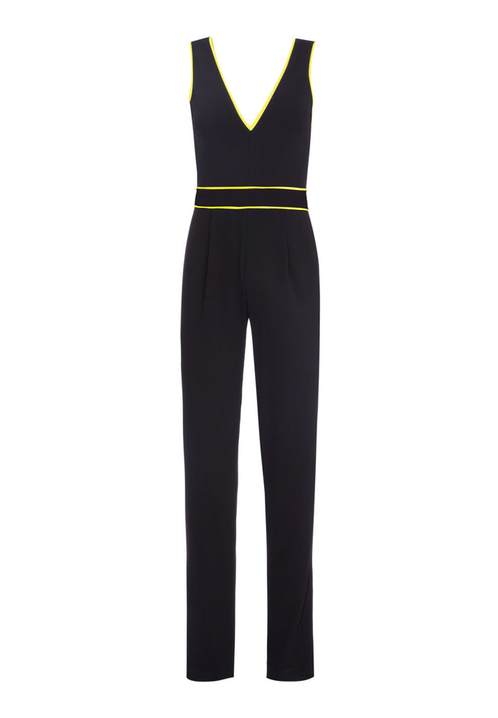 JERI V-NECK JUMPSUIT - BLACK/NEON YELLOW