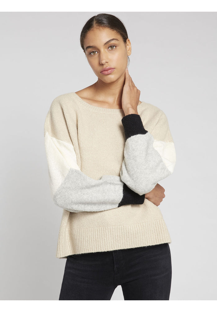 JESSIE BOATNK TUNIC BLSN SLV - OATMEAL/WHITE/BLACK/LT GREY