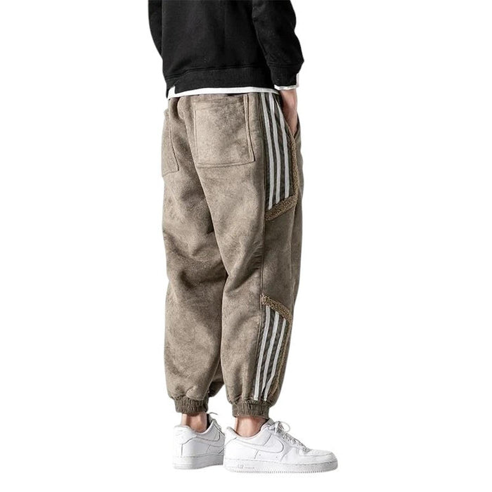 Jogger Trousers Men Fleece-Lined Relaxed Fit Striped Street Style Detail