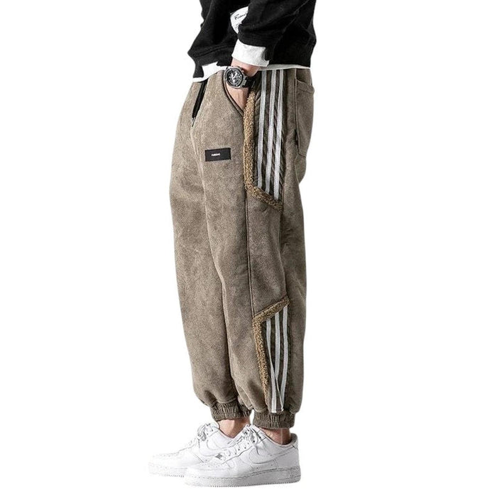 Jogger Trousers Men Fleece-Lined Relaxed Fit Striped Street Style Detail