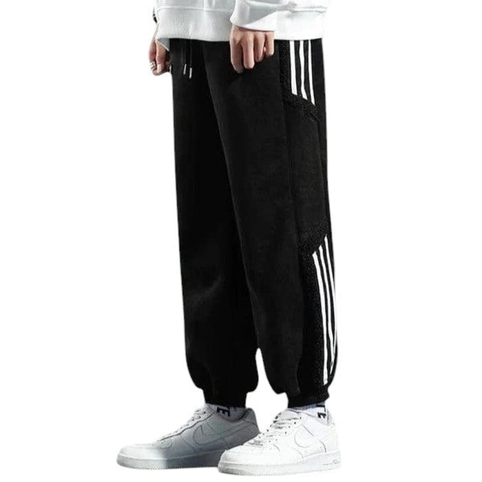 Jogger Trousers Men Fleece-Lined Relaxed Fit Striped Street Style Detail