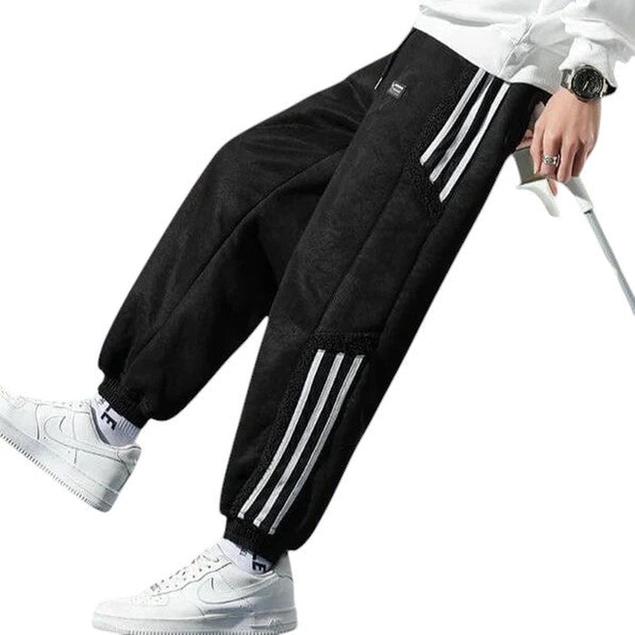 Jogger Trousers Men Fleece-Lined Relaxed Fit Striped Street Style Detail
