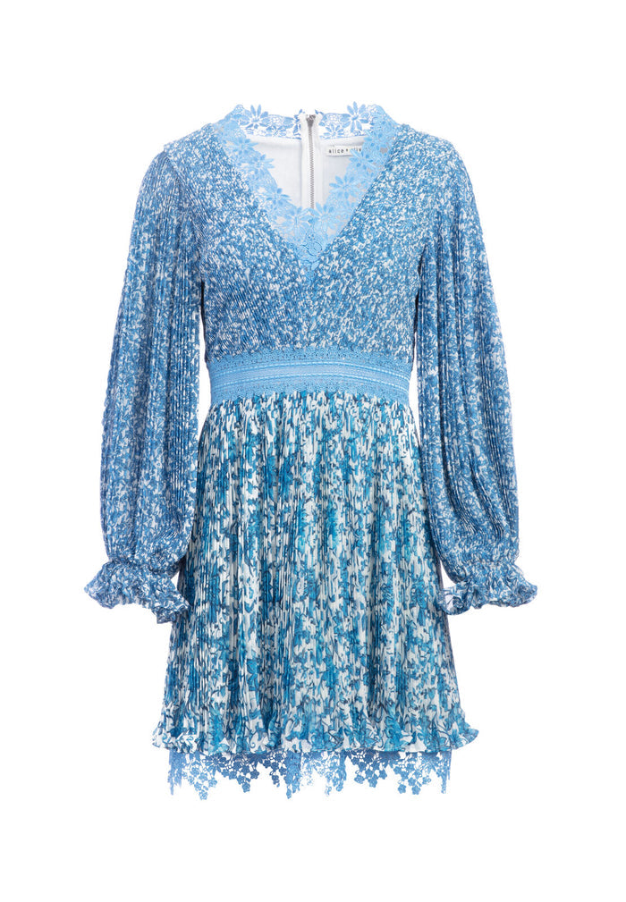 JONNA PLEATED DEEP V MINI DRS - HEPATICA SFT WHT/CRNFLWR