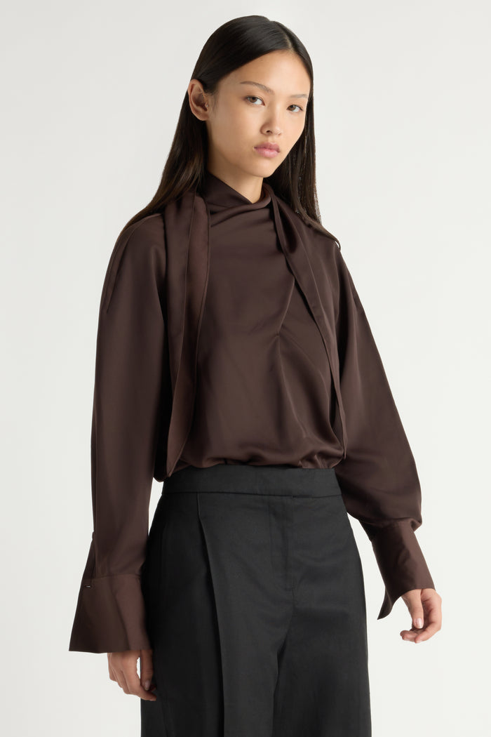 May-Li | Josephine Scarf-Neck Blouse in Size Small