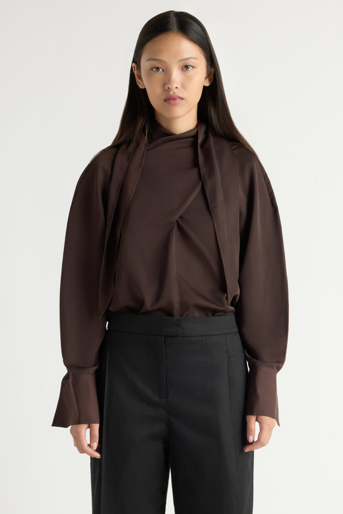 May-Li | Josephine Scarf-Neck Blouse in Size Small