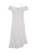 JOSIE OFF SHLDR RFFLE WRAP DRS - OFF WHITE
