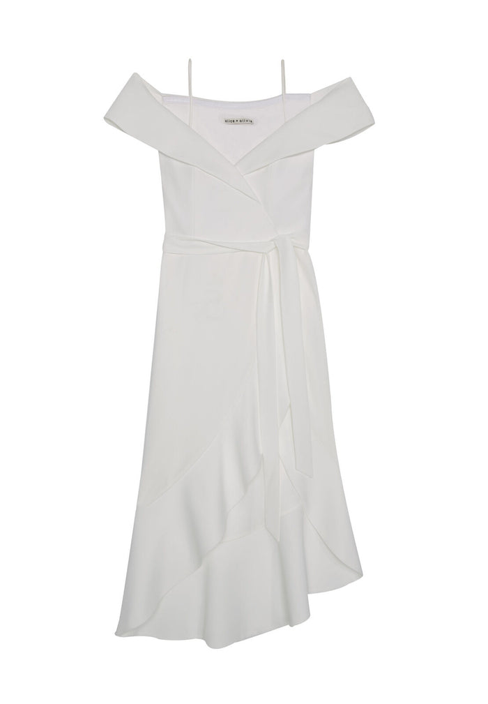 JOSIE OFF SHLDR RFFLE WRAP DRS - OFF WHITE