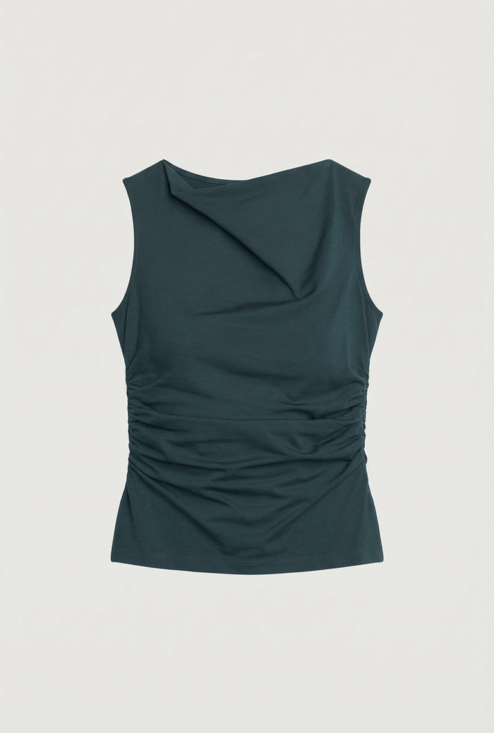 Karolina | Josie Shirred-Side Cowl-Neck Tee in Size Extra Small - Flat