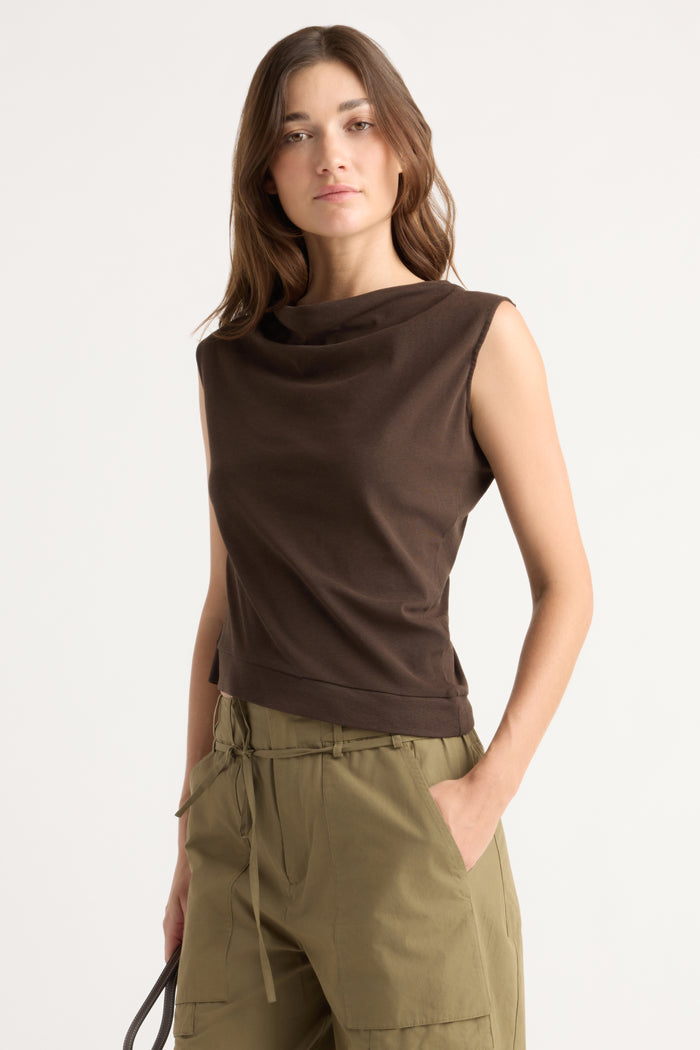 Renée | Joss Cotton-Linen Draped Tee in Size Small