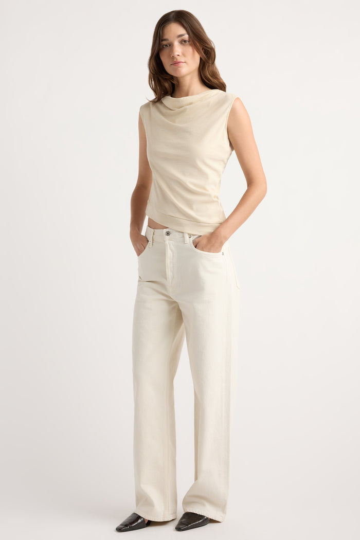 Renée | Joss Cotton-Linen Draped Tee in Size Small