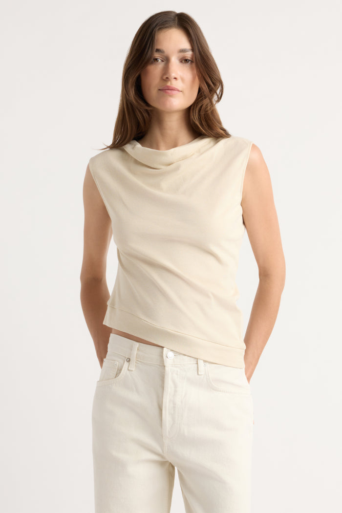 Renée | Joss Cotton-Linen Draped Tee in Size Small