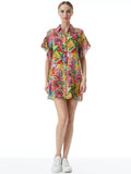 JUDE RUFFLE BUTTON DOWN TUNIC DRESS - GARDEN FLORAL