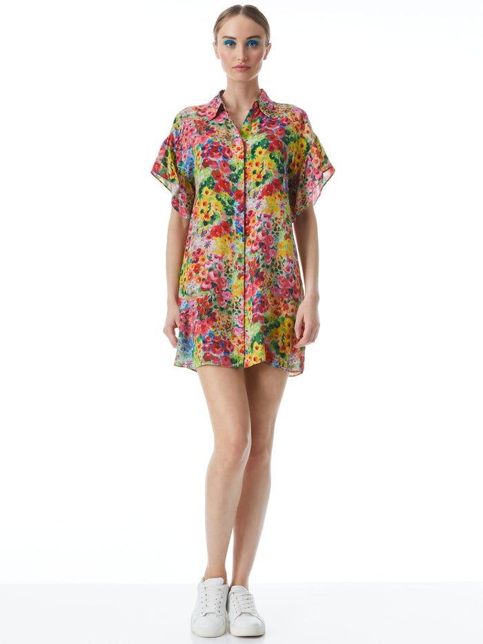 JUDE RUFFLE BUTTON DOWN TUNIC DRESS - GARDEN FLORAL