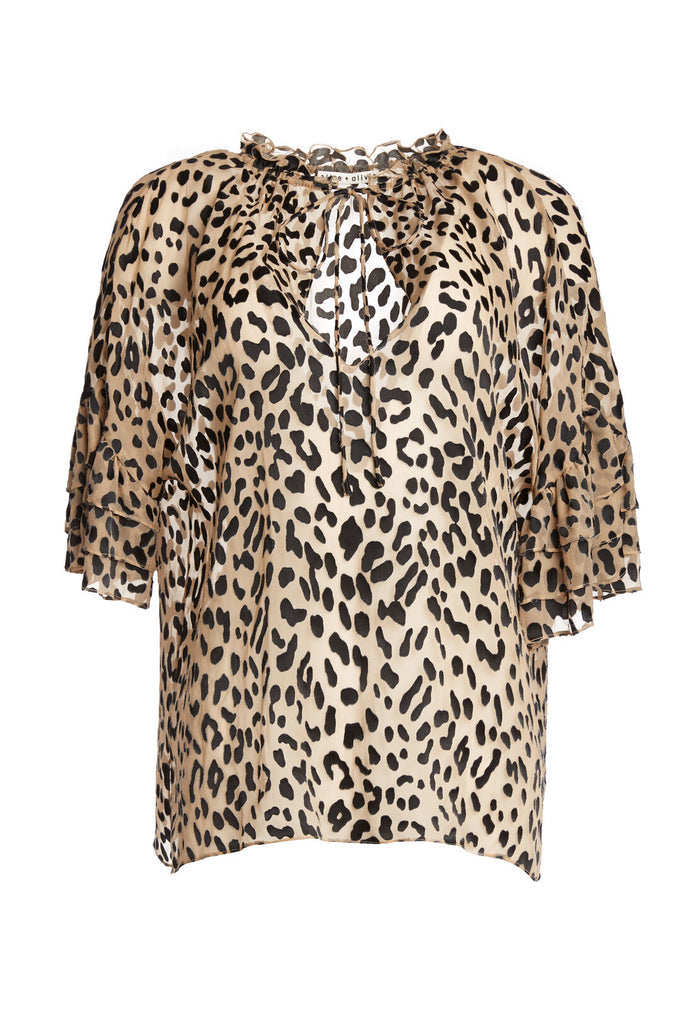JULIUS TIER SLV TUNIC TOP - LEOPARD-SAND
