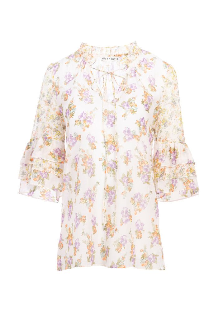 JULIUS TIER SLV TUNIC TOP - HIBISCUS FLOWER CREAM/MULTI