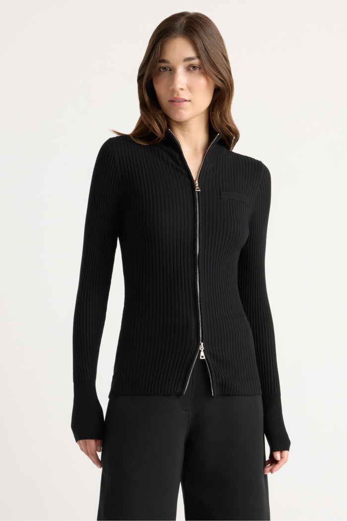 Renée | Kaine Ribbed Two-Way Zip Sweater in Size Small
