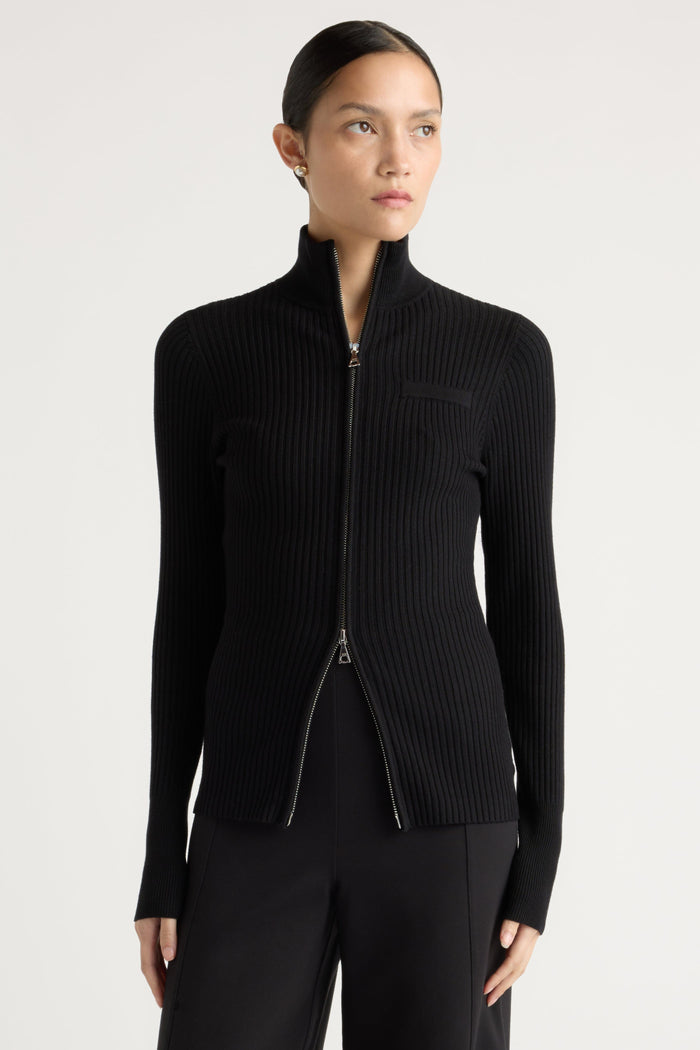 Charlotte | Kaine Ribbed Two-Way Zip Sweater in Size Small