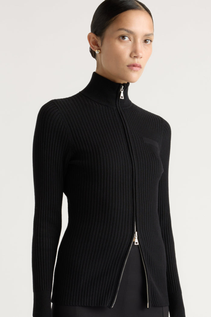Charlotte | Kaine Ribbed Two-Way Zip Sweater in Size Small