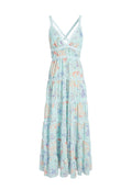 KAROLINA PANELED HLTR MAXI DRS - WATER PETAL VENUS BLUE/MULTI