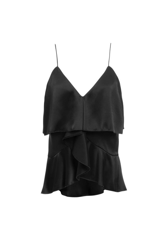 KATHERINE RUFFLE CAMI TOP - BLACK
