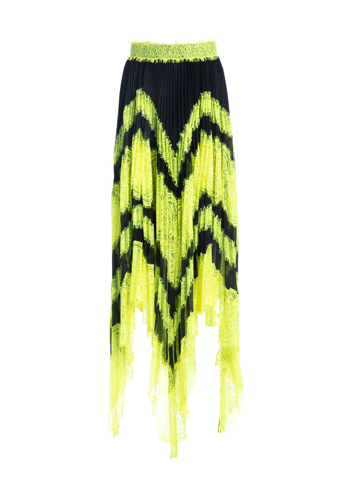 KATZ PLEATED MAXI SKIRT - BLACK/NEON YELLOW