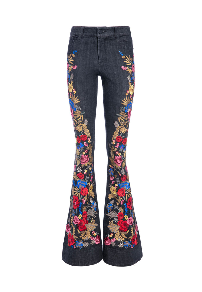 KAYLEIGH HIGH WAIST BELL JEAN - WASHED BLACK/MULTI