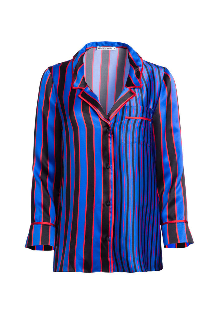 KEIR SILK PAJAMA TOP - TRICOLOR PINSTRIPE BLK/MULTI
