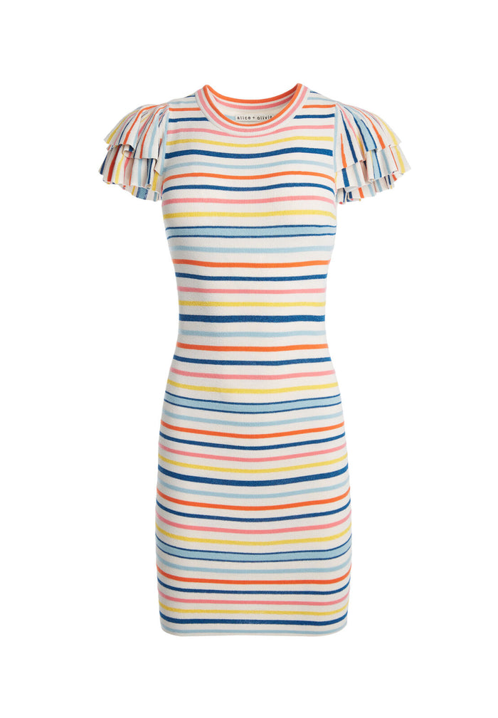KELLIN RUFFLE SLV SWTR DRESS - NATURAL/MULTI