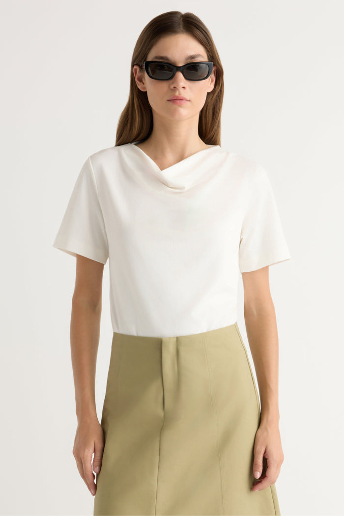 Renée | Kendra Organic Cotton Cowl-Neck Tee in Size Extra Small