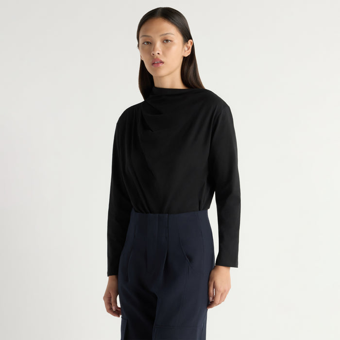 May-Li | Kenira Asymmetric-Neck Long-Sleeve Tee in Size Small