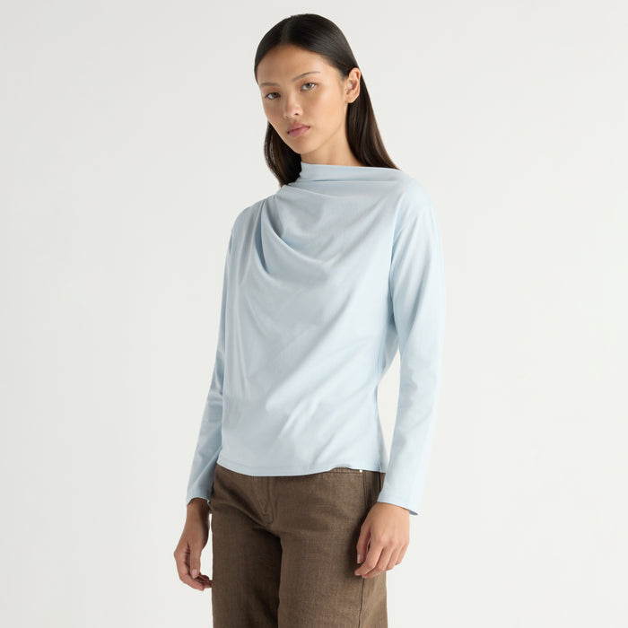 May-Li | Kenira Asymmetric-Neck Long-Sleeve Tee in Size Small