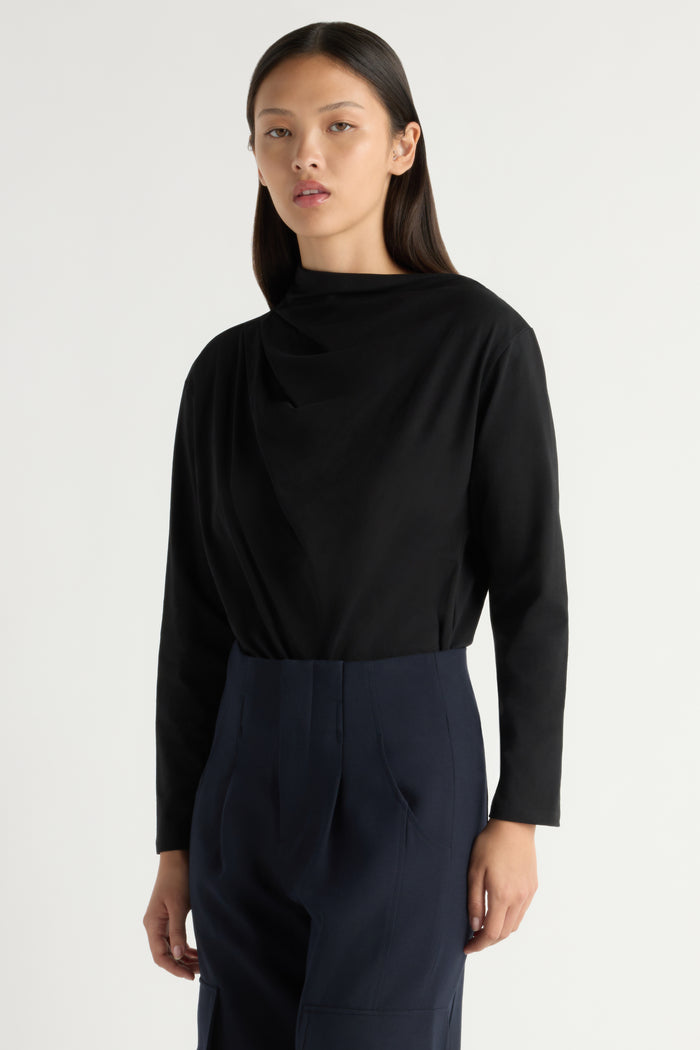 May-Li | Kenira Asymmetric-Neck Long-Sleeve Tee in Size Small