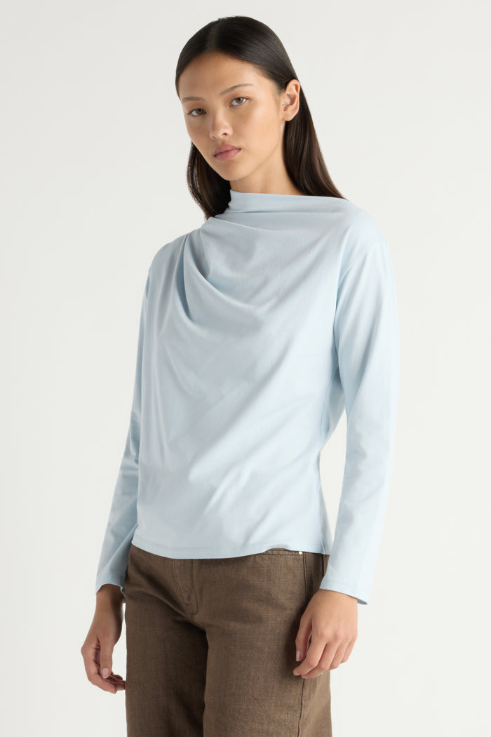 May-Li | Kenira Asymmetric-Neck Long-Sleeve Tee in Size Small