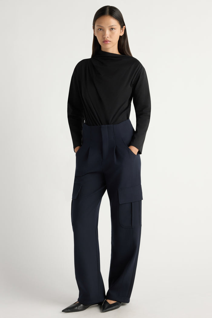 May-Li | Kenira Asymmetric-Neck Long-Sleeve Tee in Size Small