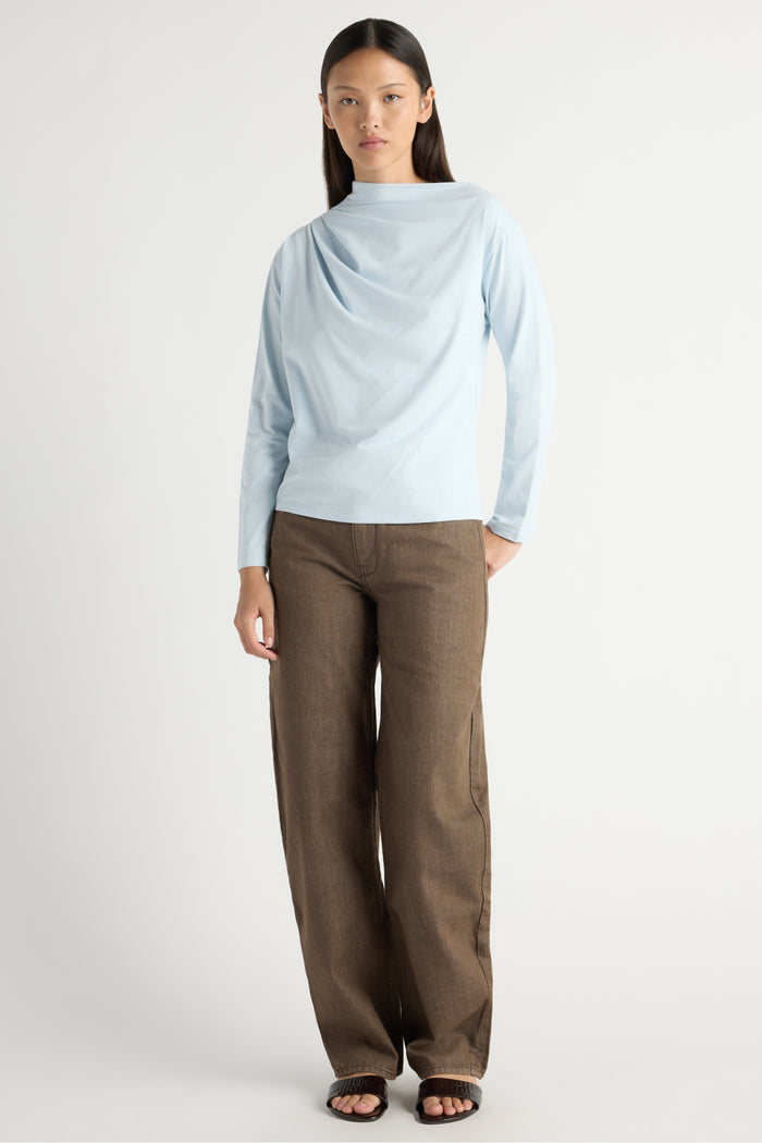 May-Li | Kenira Asymmetric-Neck Long-Sleeve Tee in Size Small