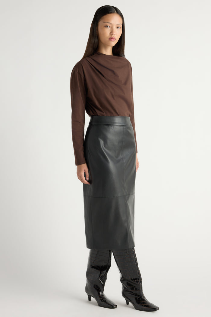 May-Li | Kenira Asymmetric-Neck Long-Sleeve Tee in Size Small
