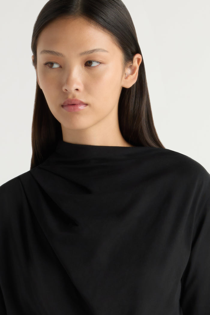 May-Li | Kenira Asymmetric-Neck Long-Sleeve Tee in Size Small