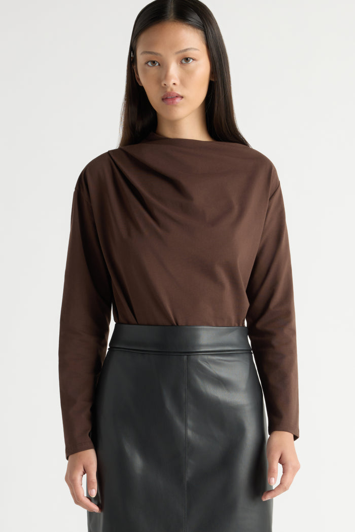 May-Li | Kenira Asymmetric-Neck Long-Sleeve Tee in Size Small