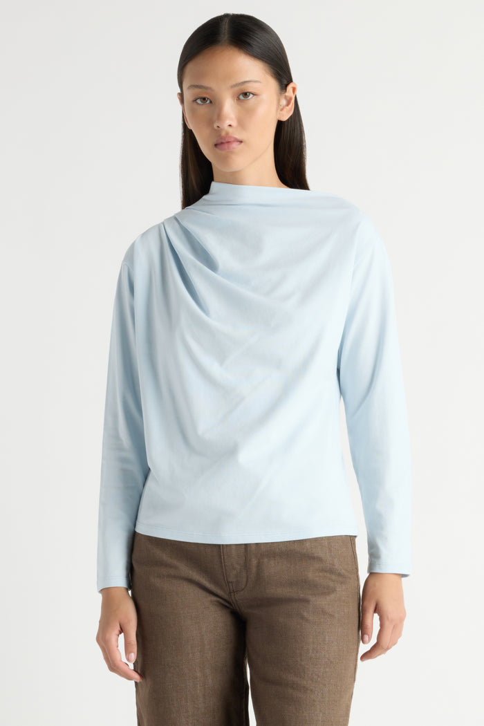 May-Li | Kenira Asymmetric-Neck Long-Sleeve Tee in Size Small