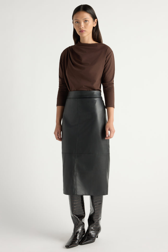 May-Li | Kenira Asymmetric-Neck Long-Sleeve Tee in Size Small