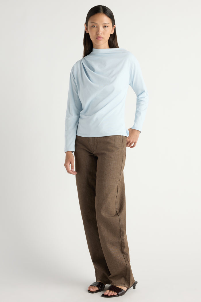 May-Li | Kenira Asymmetric-Neck Long-Sleeve Tee in Size Small