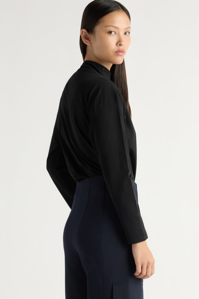 May-Li | Kenira Asymmetric-Neck Long-Sleeve Tee in Size Small